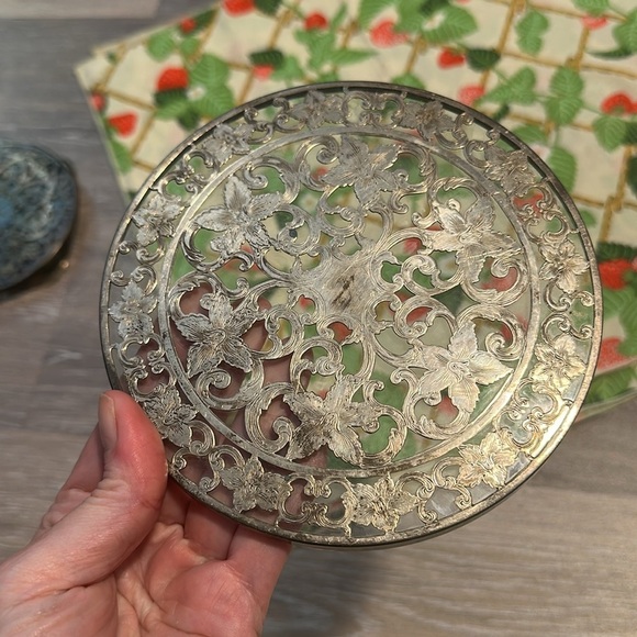 Other - Webster Sterling silver trivet Silver Plated Tea Pot Stand  3 vintage 🍓 napkins